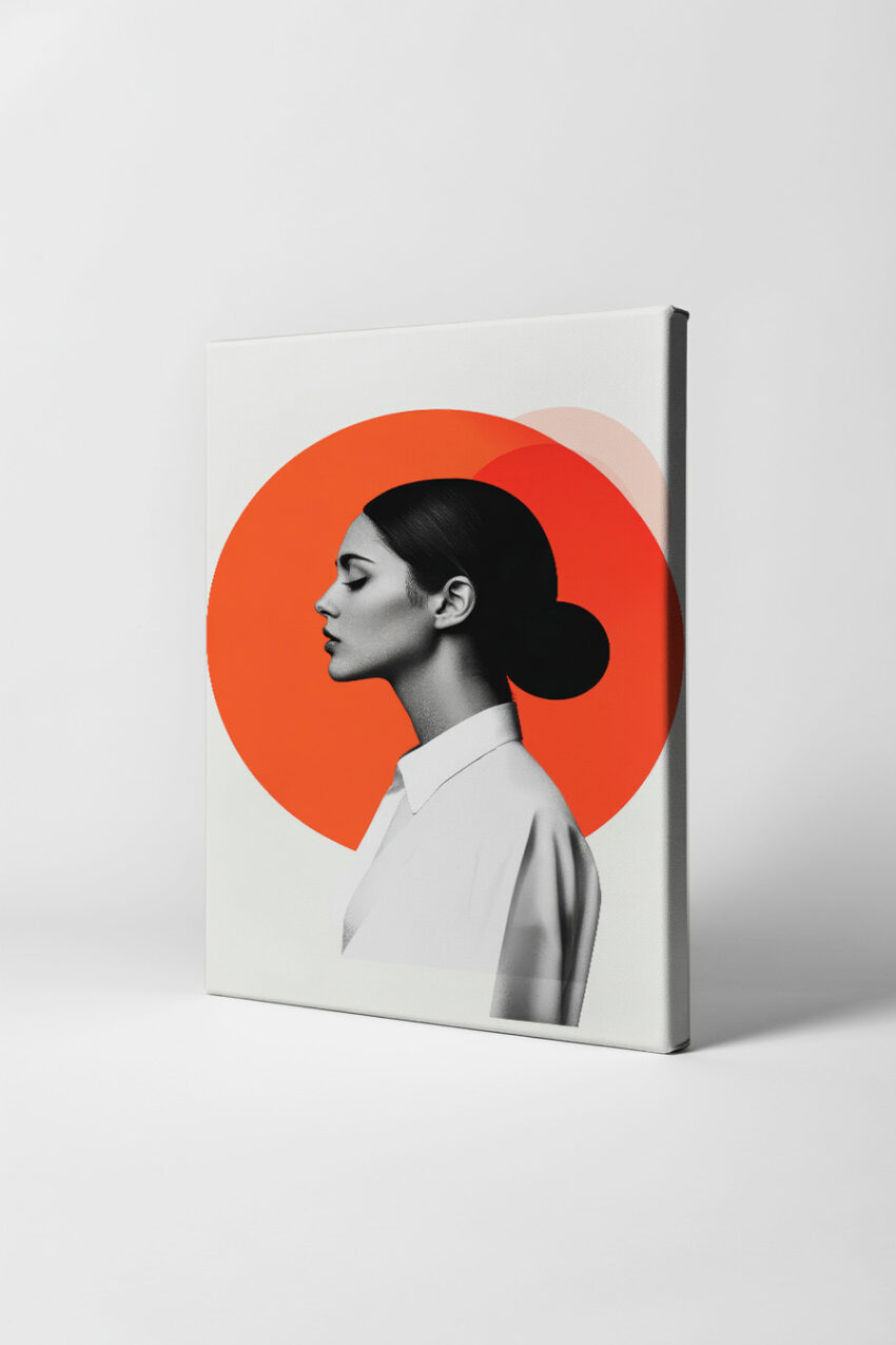 Illustration Poster Frau Profil roter Kreis minimalistisch schwarz-weiß