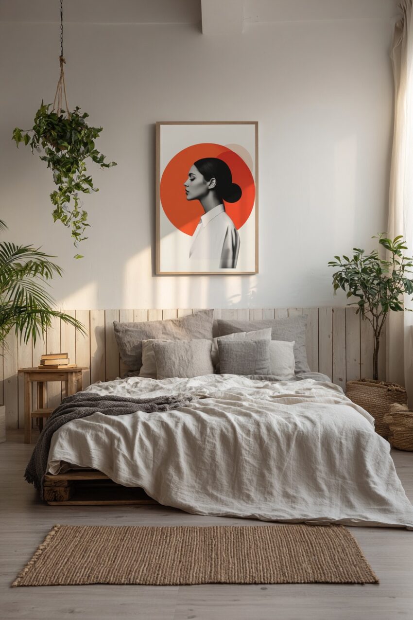 Illustration Poster Frau Profil roter Kreis minimalistisch schwarz-weiß