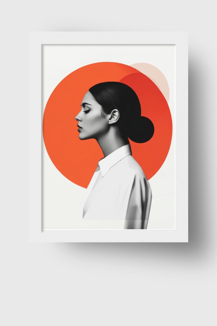 Illustration Poster Frau Profil roter Kreis minimalistisch schwarz-weiß
