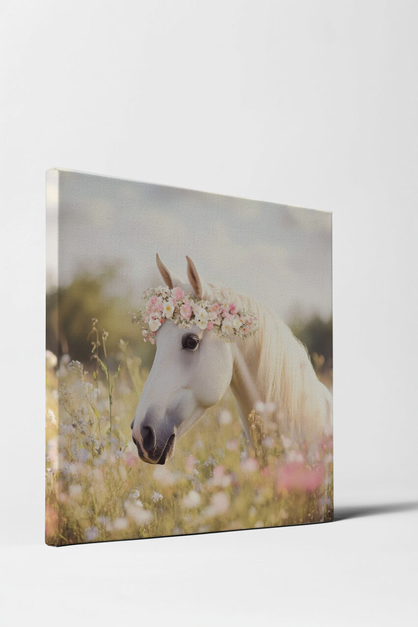 Fotografie Poster Pferd Blumenkranz weiß rosa