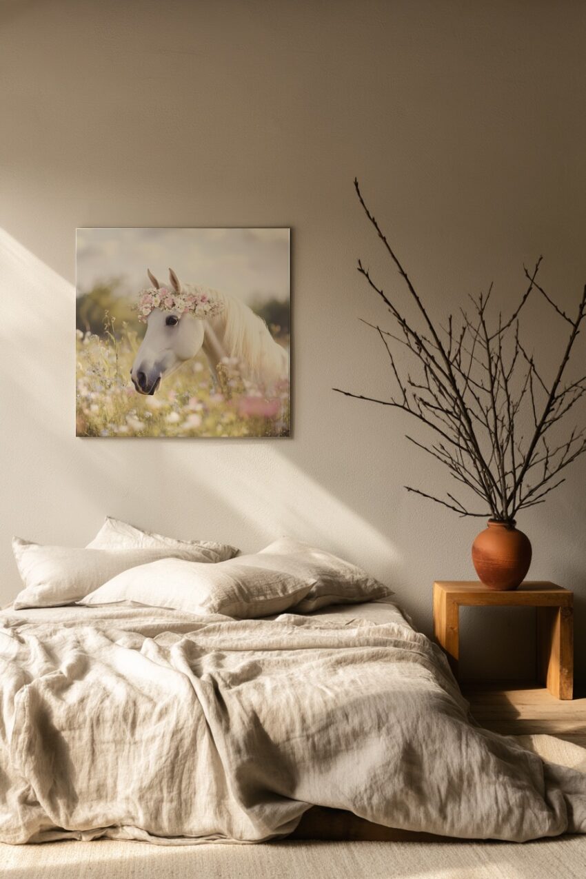 Fotografie Poster Pferd Blumenkranz weiß rosa