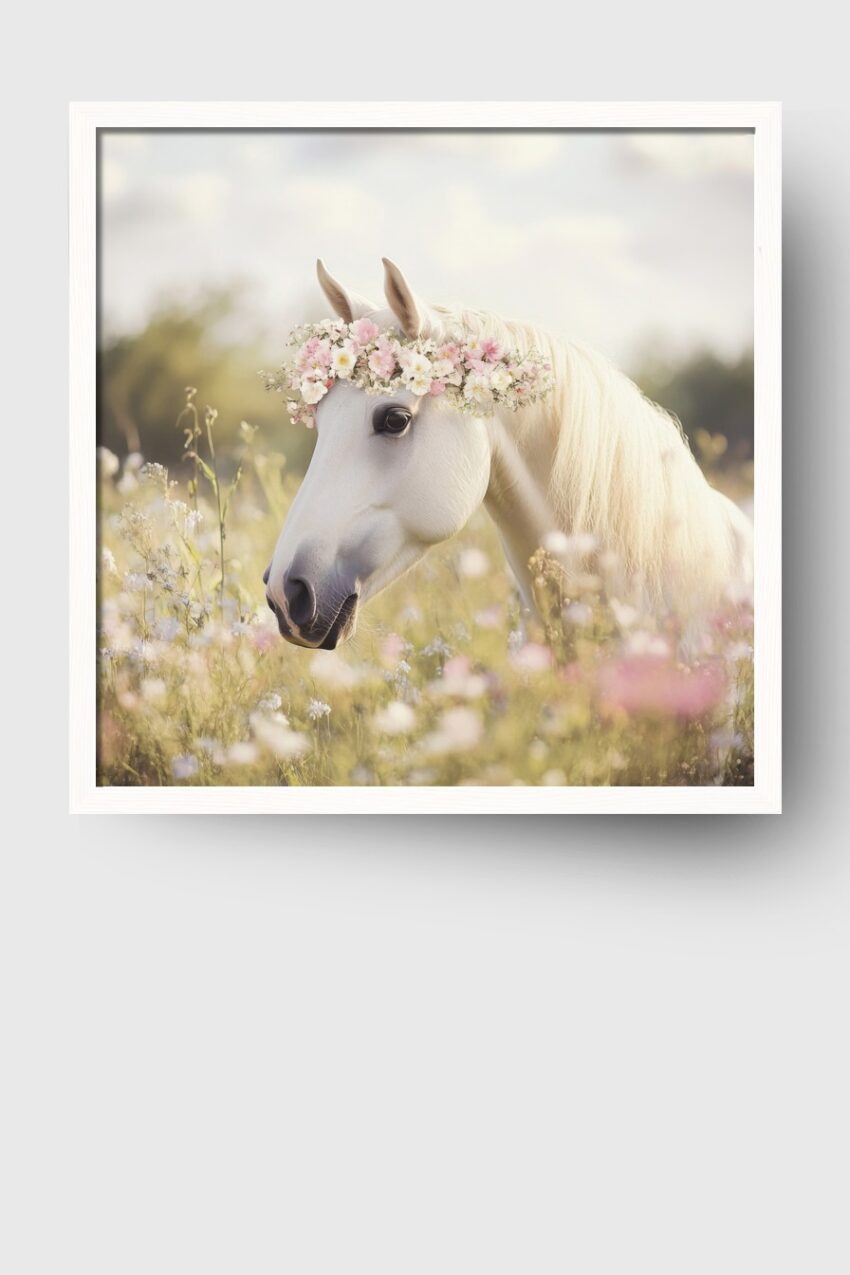Fotografie Poster Pferd Blumenkranz weiß rosa
