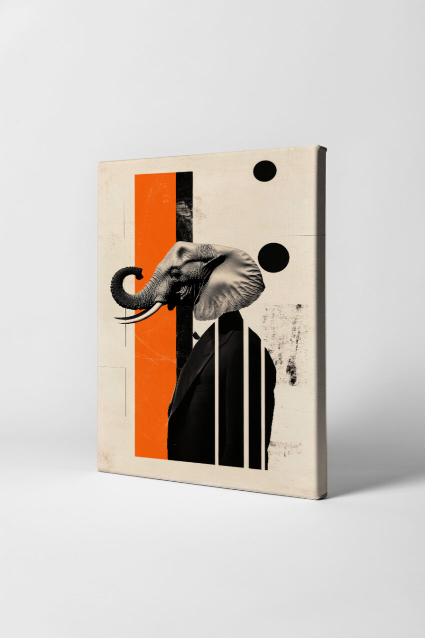 Digitale Kunst Poster Elefant Anzug orange schwarz