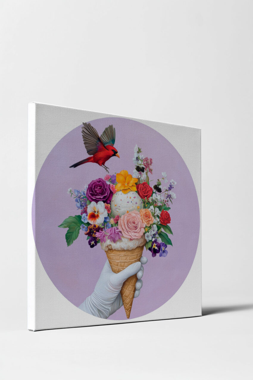 Illustration Poster Blumen Eiscreme bunt violett