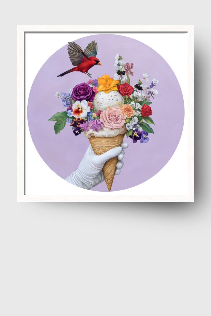 Illustration Poster Blumen Eiscreme bunt violett