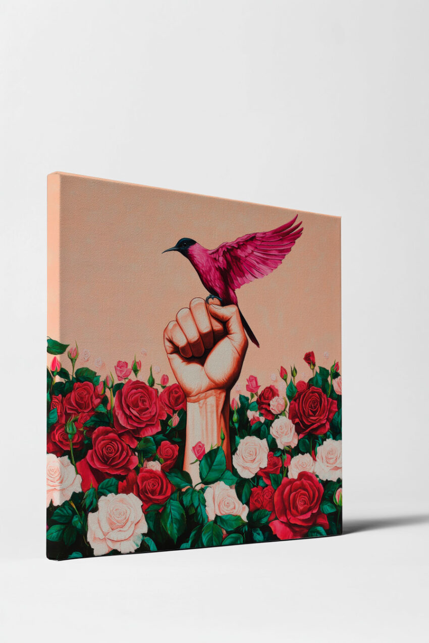 Illustration Poster Vogel Faust Rosa Rot