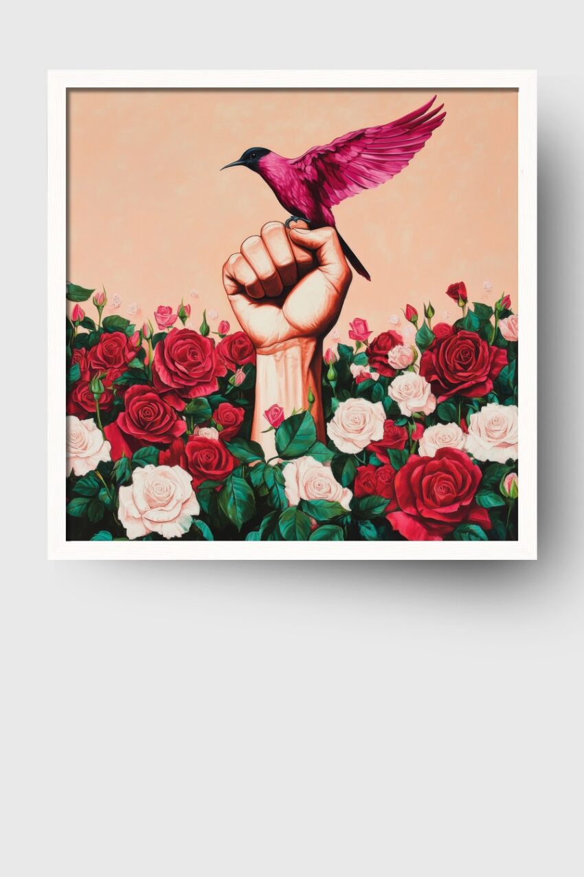 Illustration Poster Vogel Faust Rosa Rot