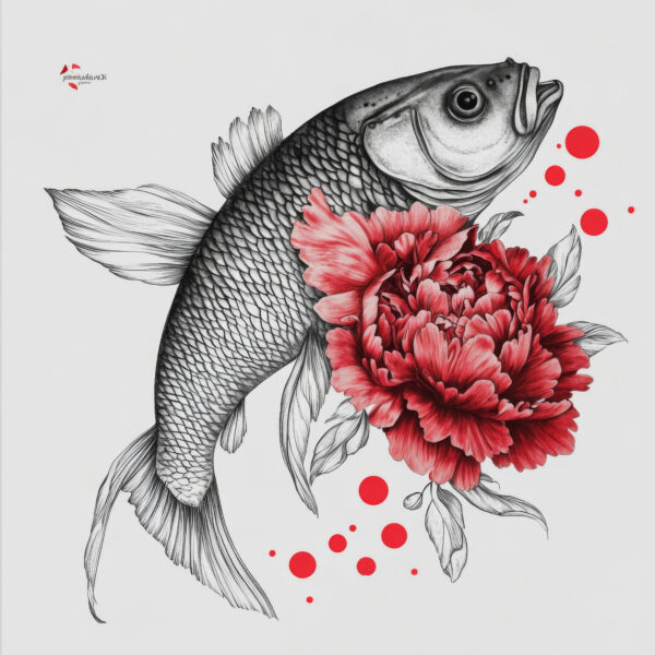 Fisch mit Pfingstrose Gerahmt