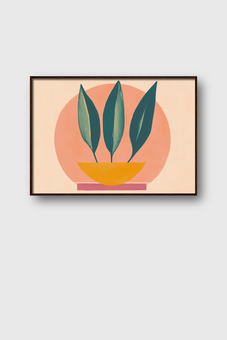 Grafik Poster Blatt grün orange Kreis minimalistisch
