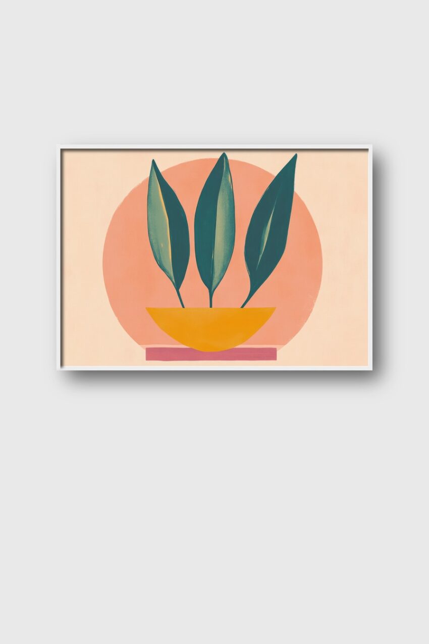 Grafik Poster Blatt grün orange Kreis minimalistisch