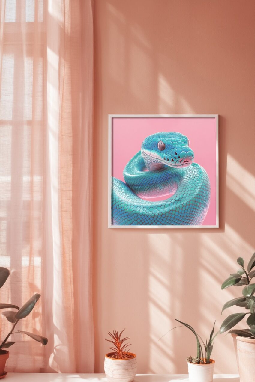 Digitale Kunst Poster Schlange Türkis Pink Detail