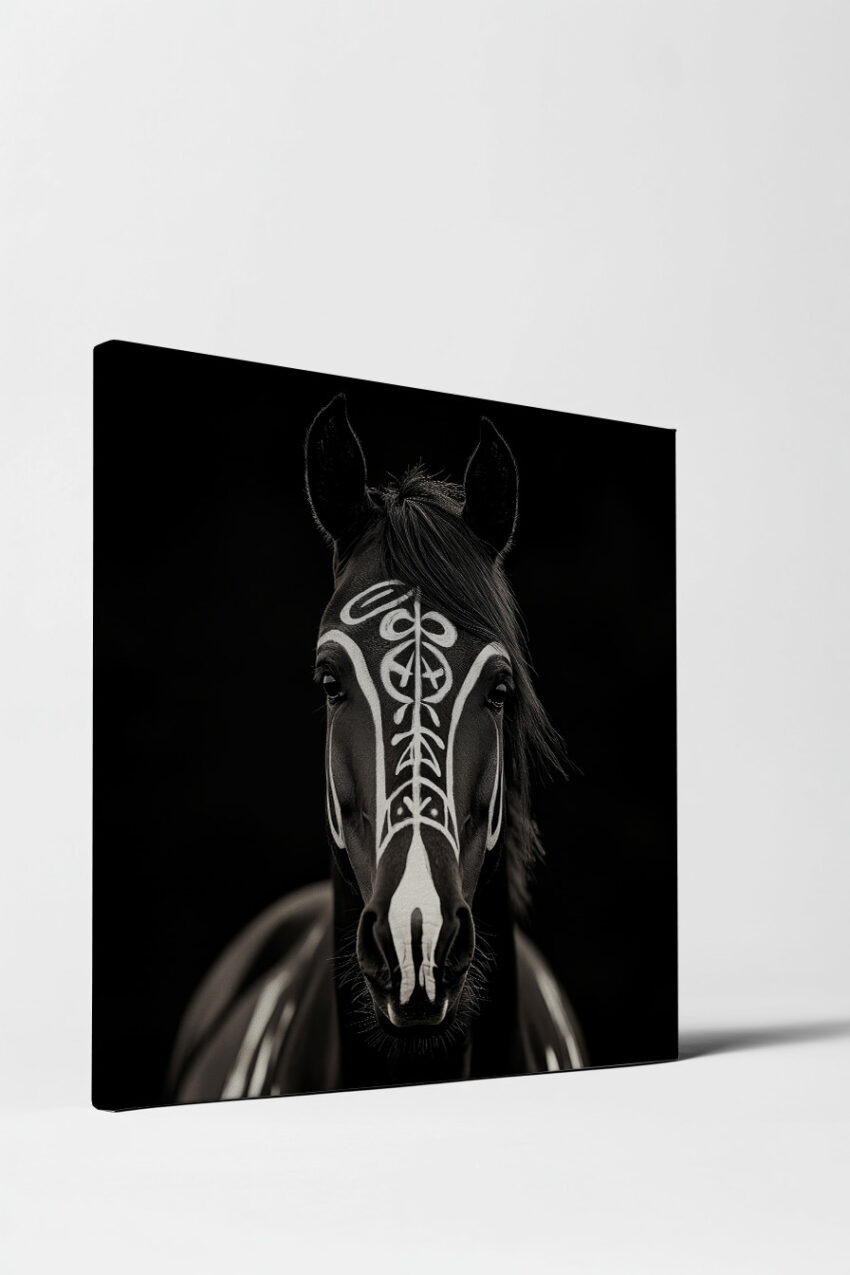 Fotografie Poster Pferd bemalt frontal schwarz weiß
