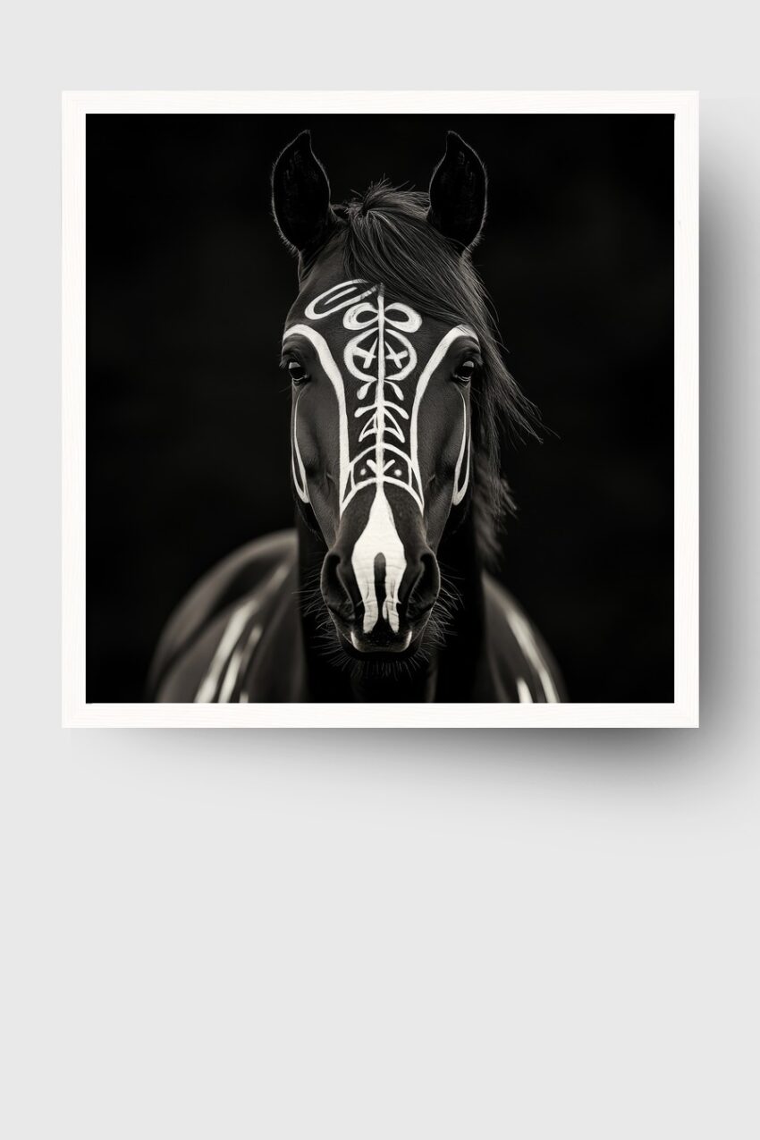 Fotografie Poster Pferd bemalt frontal schwarz weiß