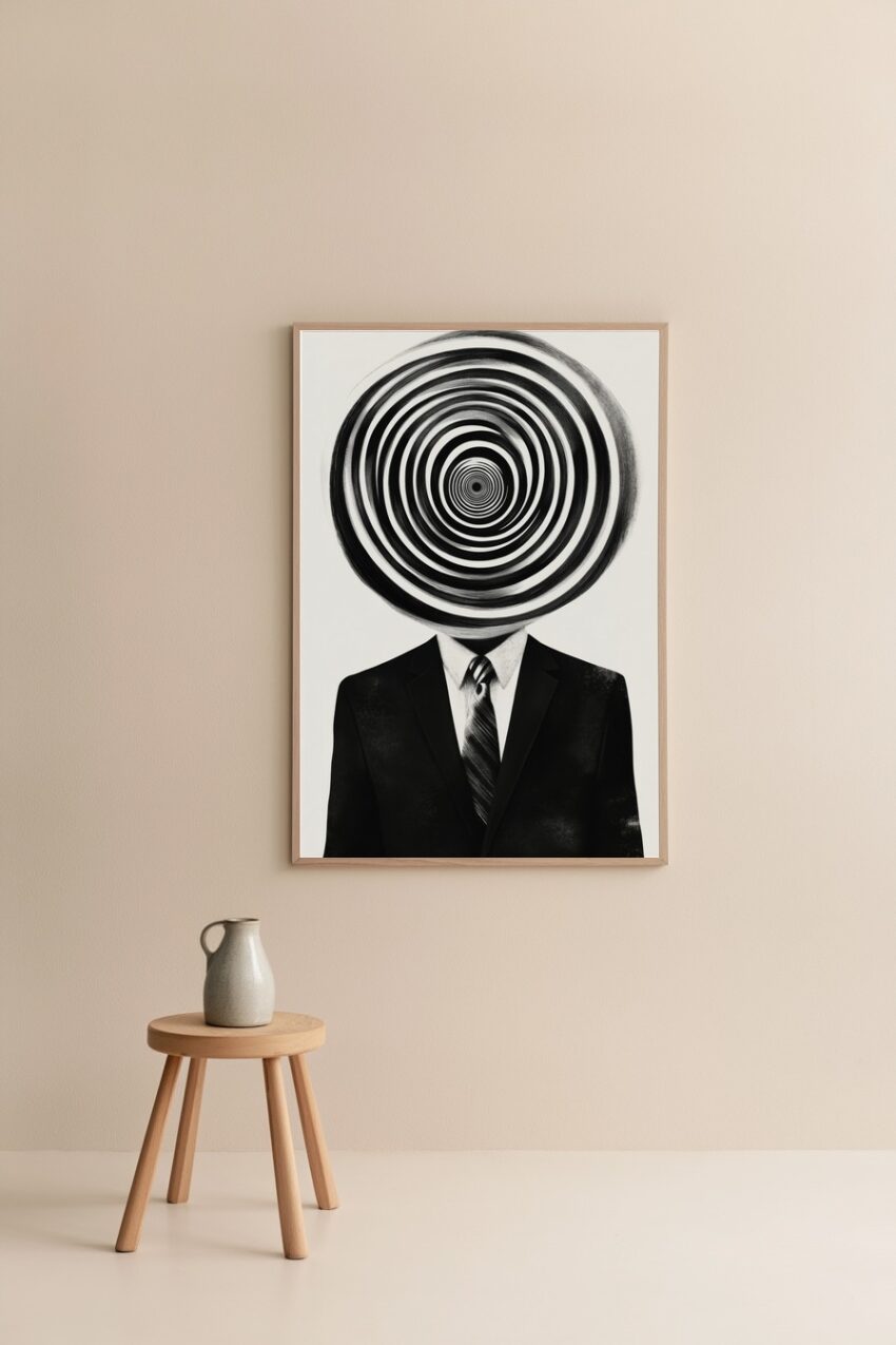 Grafik Poster Gesicht abstrakt Spirale schwarz-weiß