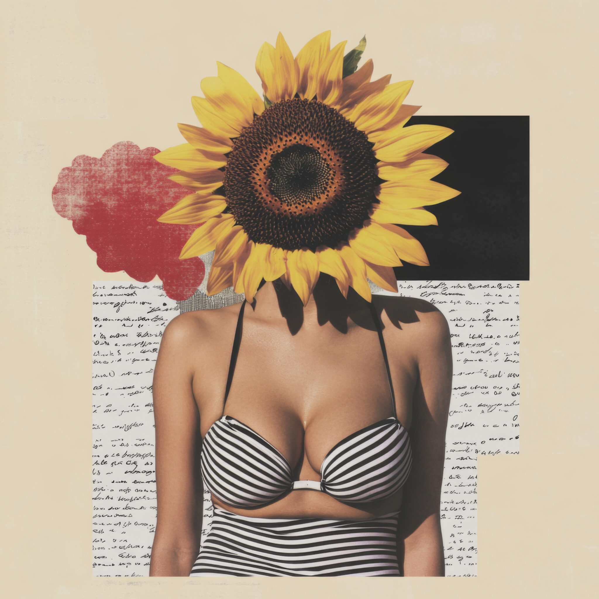 Fotografie Poster Sonnenblume Frau gestreift gelb schwarz