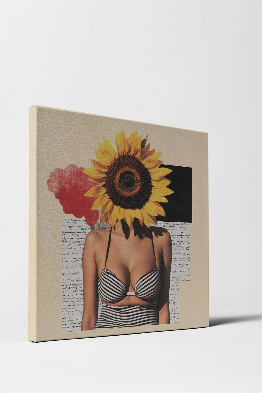 Fotografie Poster Sonnenblume Frau gestreift gelb schwarz