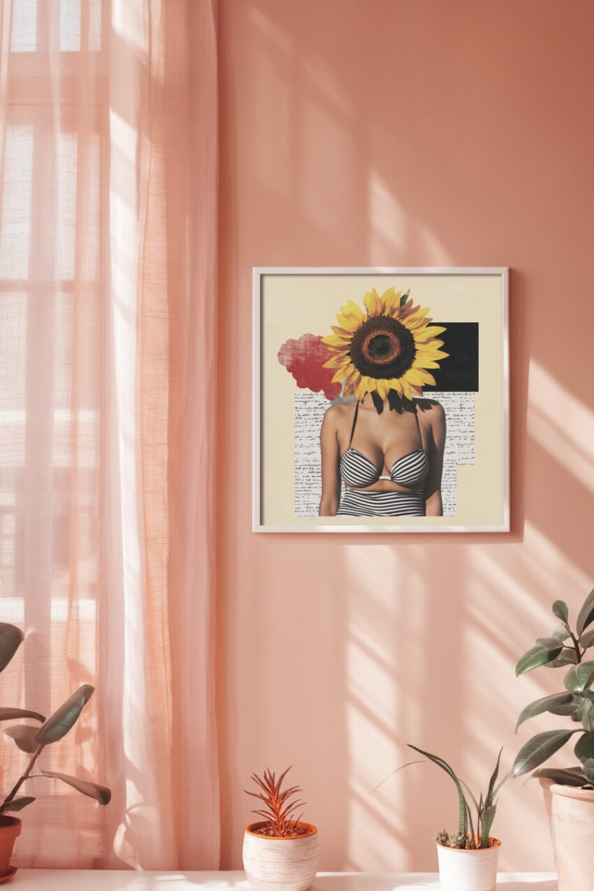 Fotografie Poster Sonnenblume Frau gestreift gelb schwarz