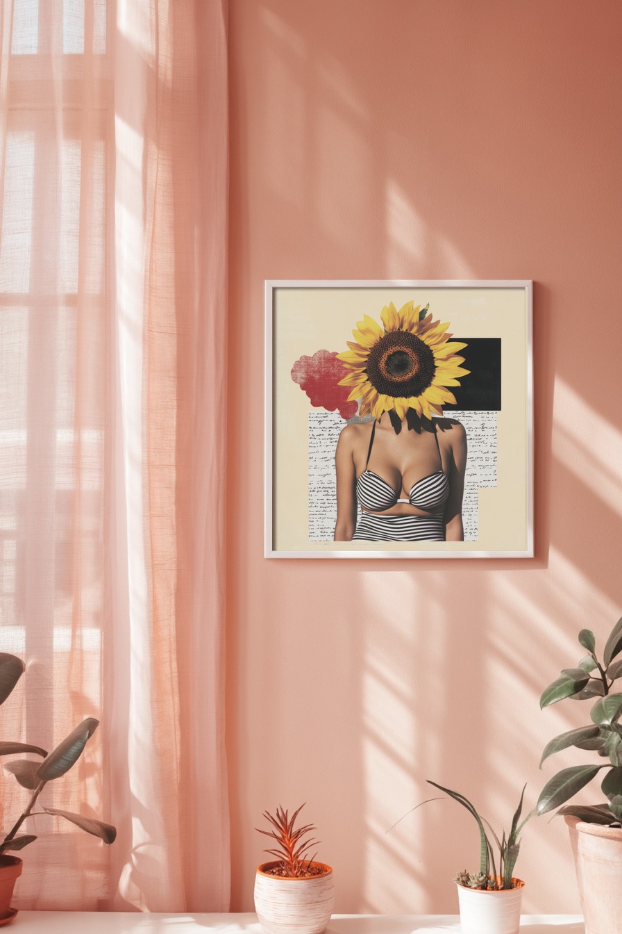 Fotografie Poster Sonnenblume Frau gestreift gelb schwarz