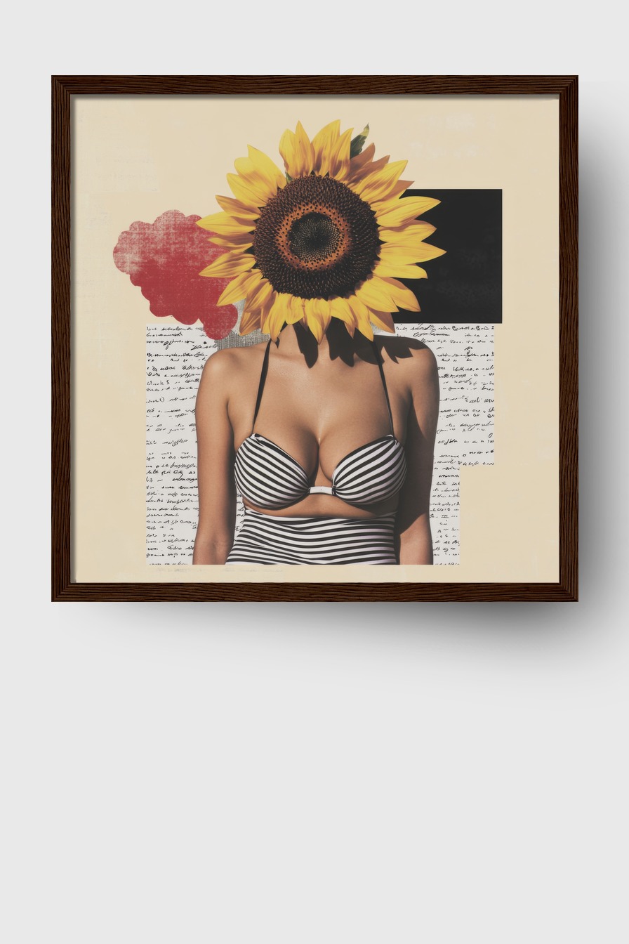 Fotografie Poster Sonnenblume Frau gestreift gelb schwarz