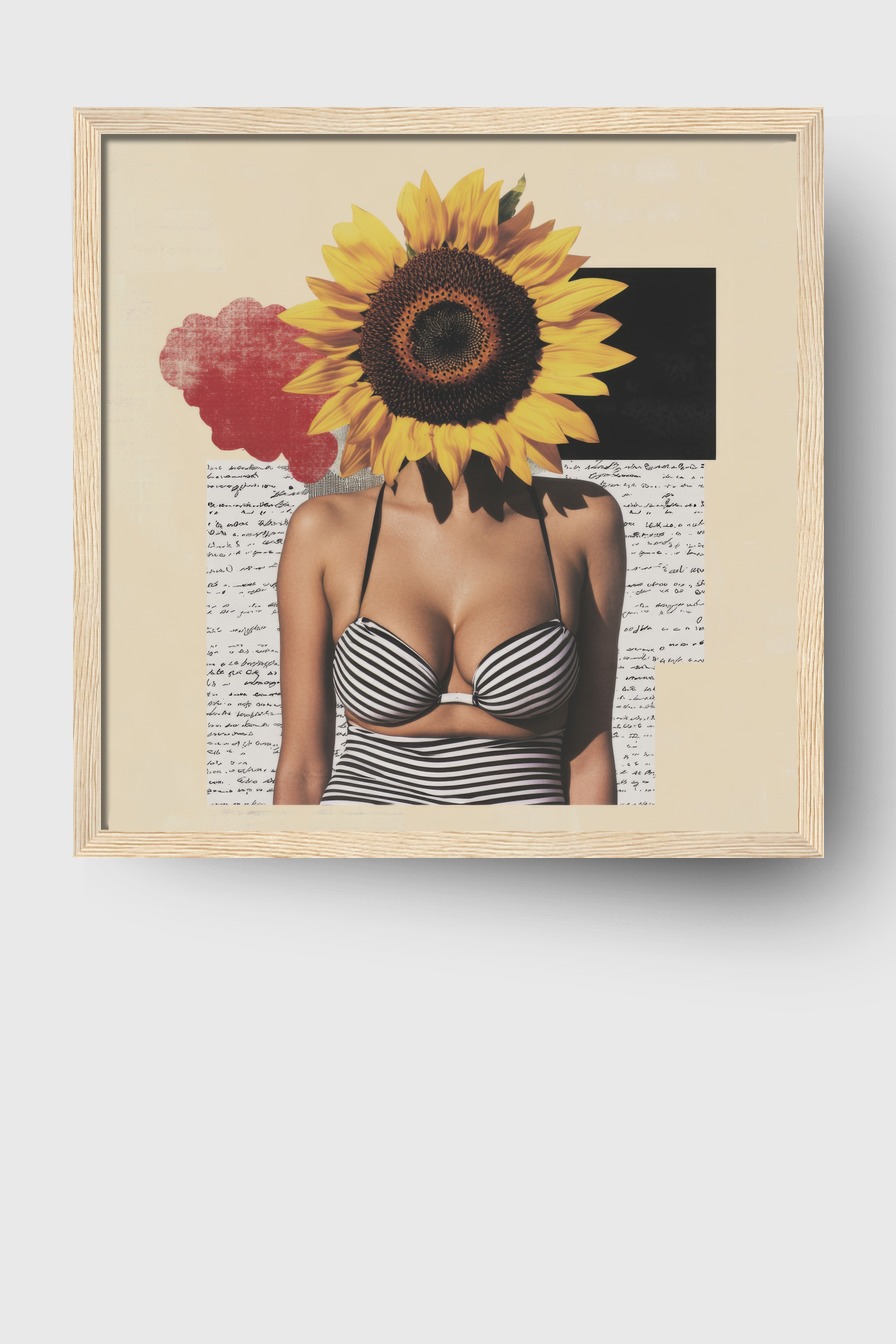 Fotografie Poster Sonnenblume Frau gestreift gelb schwarz