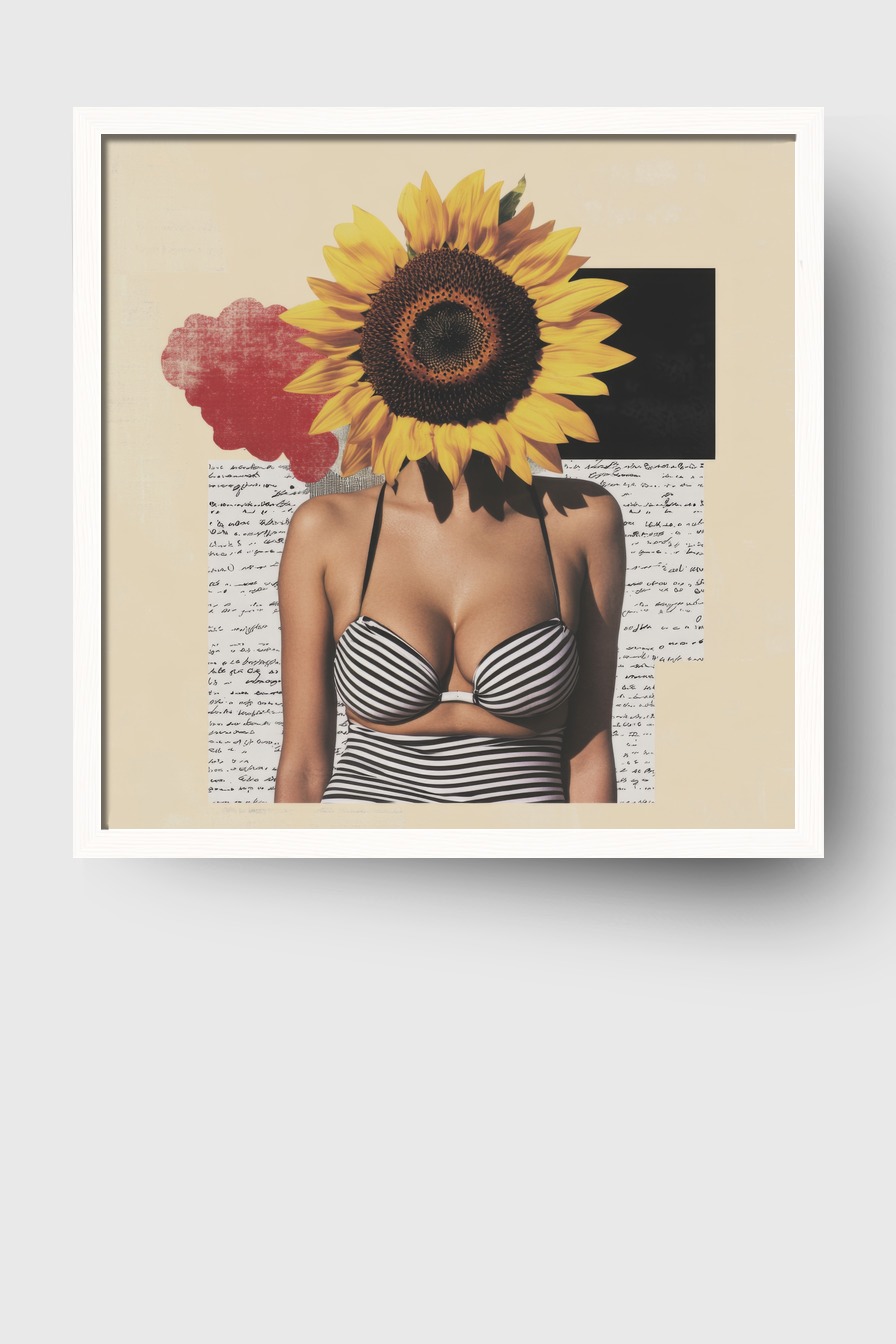 Fotografie Poster Sonnenblume Frau gestreift gelb schwarz