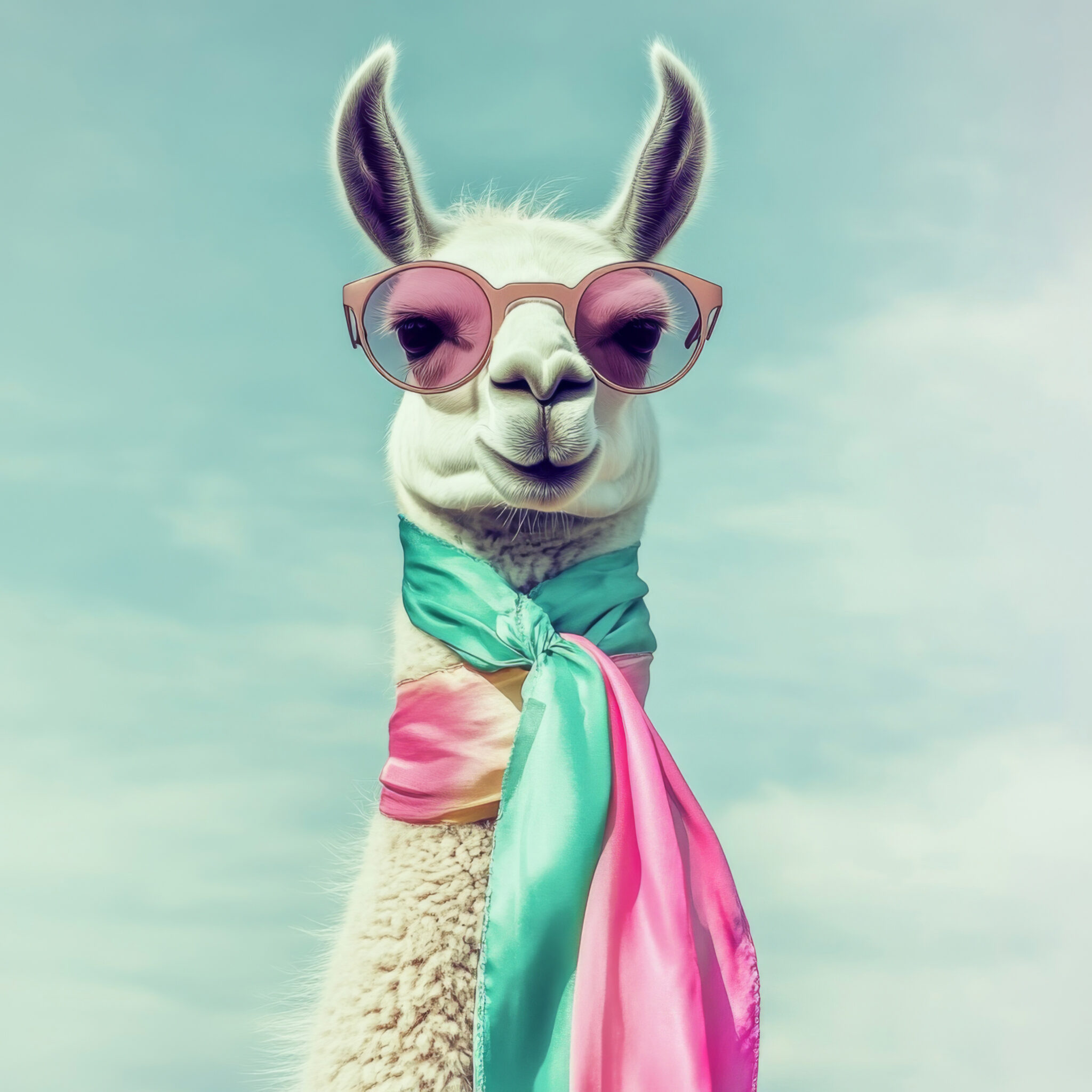 Fotografie Poster Lama mit Schal pastellfarben freundlich