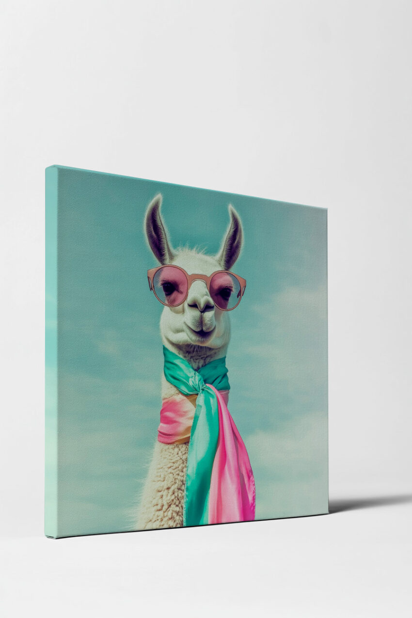 Fotografie Poster Lama mit Schal pastellfarben freundlich