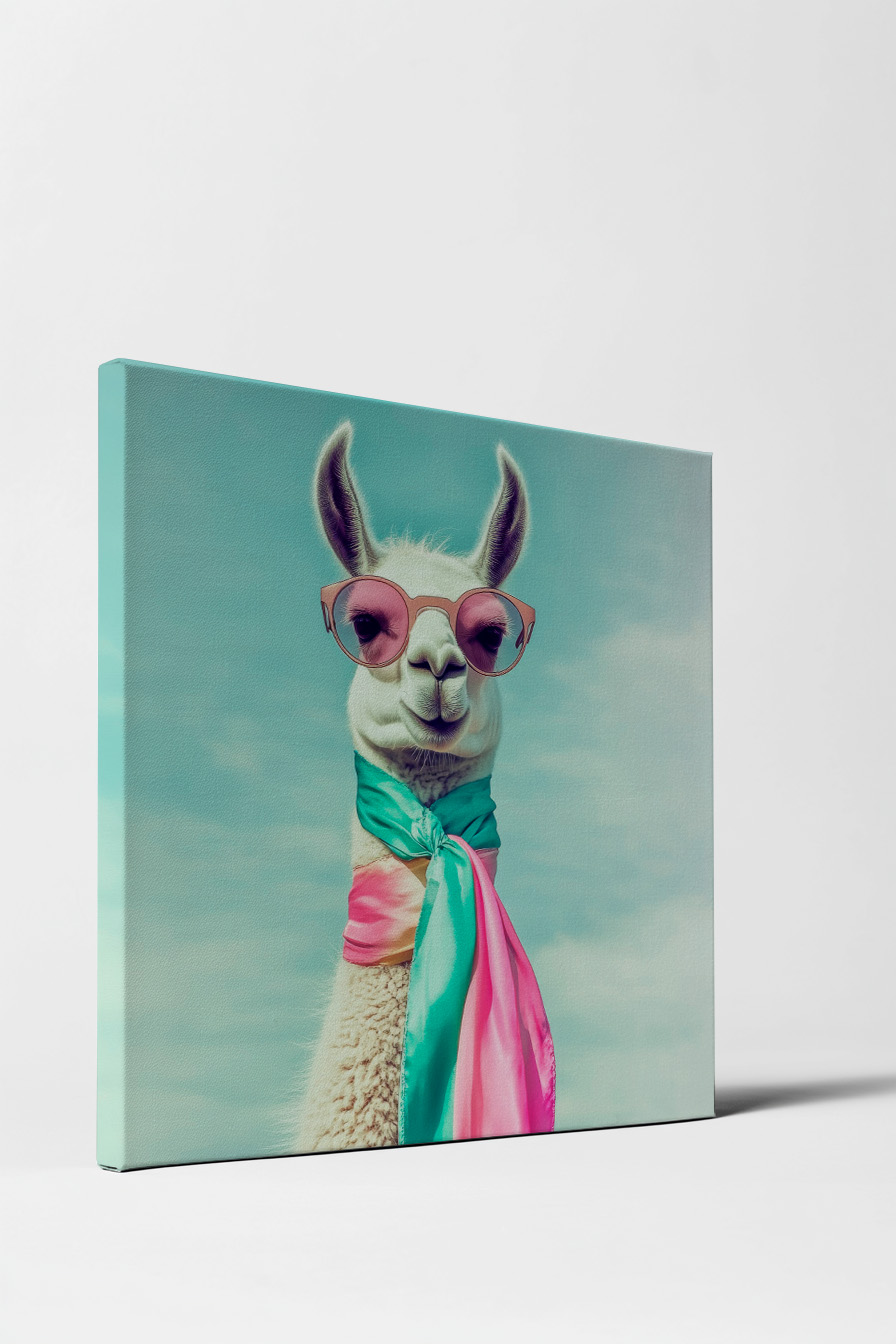 Fotografie Poster Lama mit Schal pastellfarben freundlich