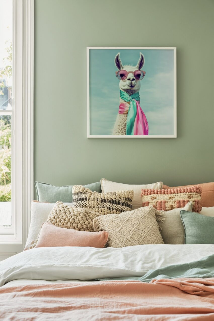 Fotografie Poster Lama mit Schal pastellfarben freundlich