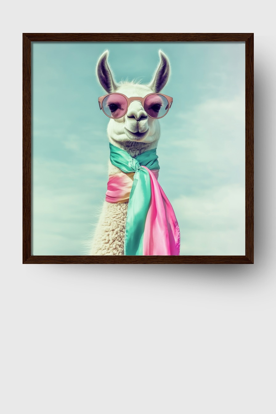 Fotografie Poster Lama mit Schal pastellfarben freundlich