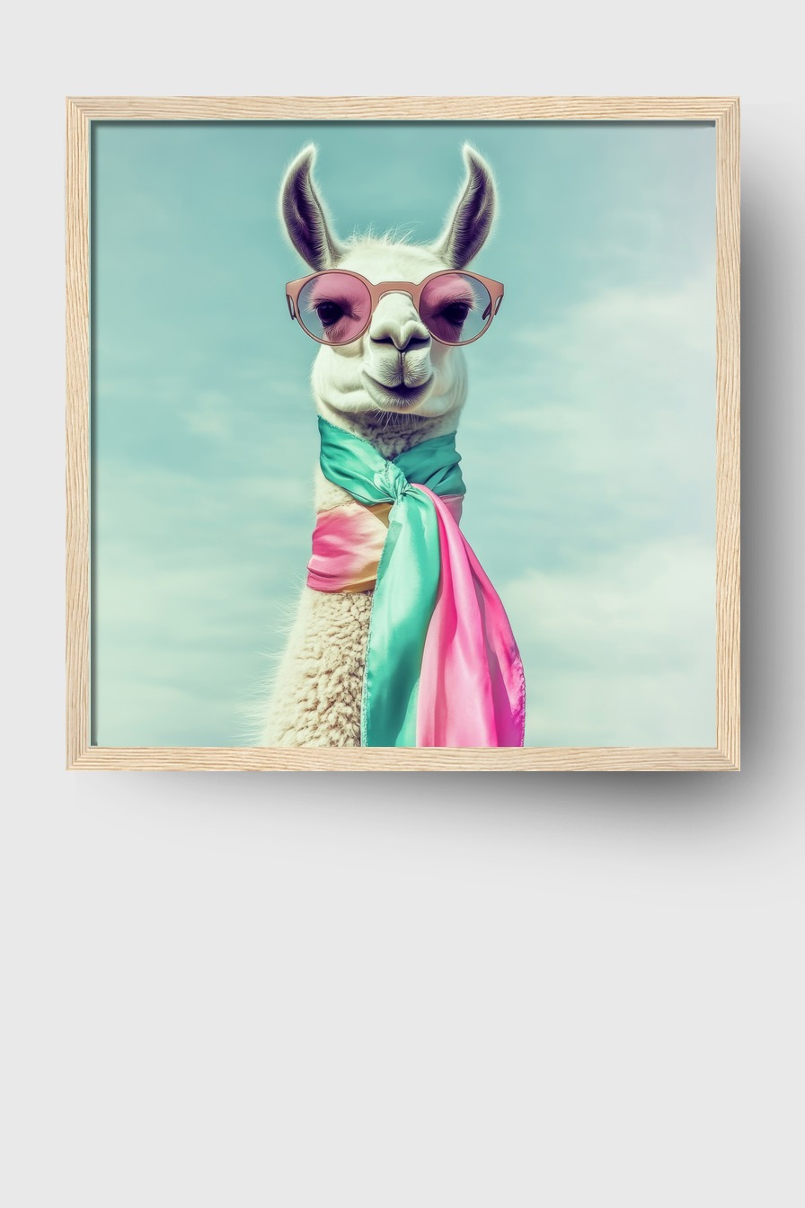 Fotografie Poster Lama mit Schal pastellfarben freundlich