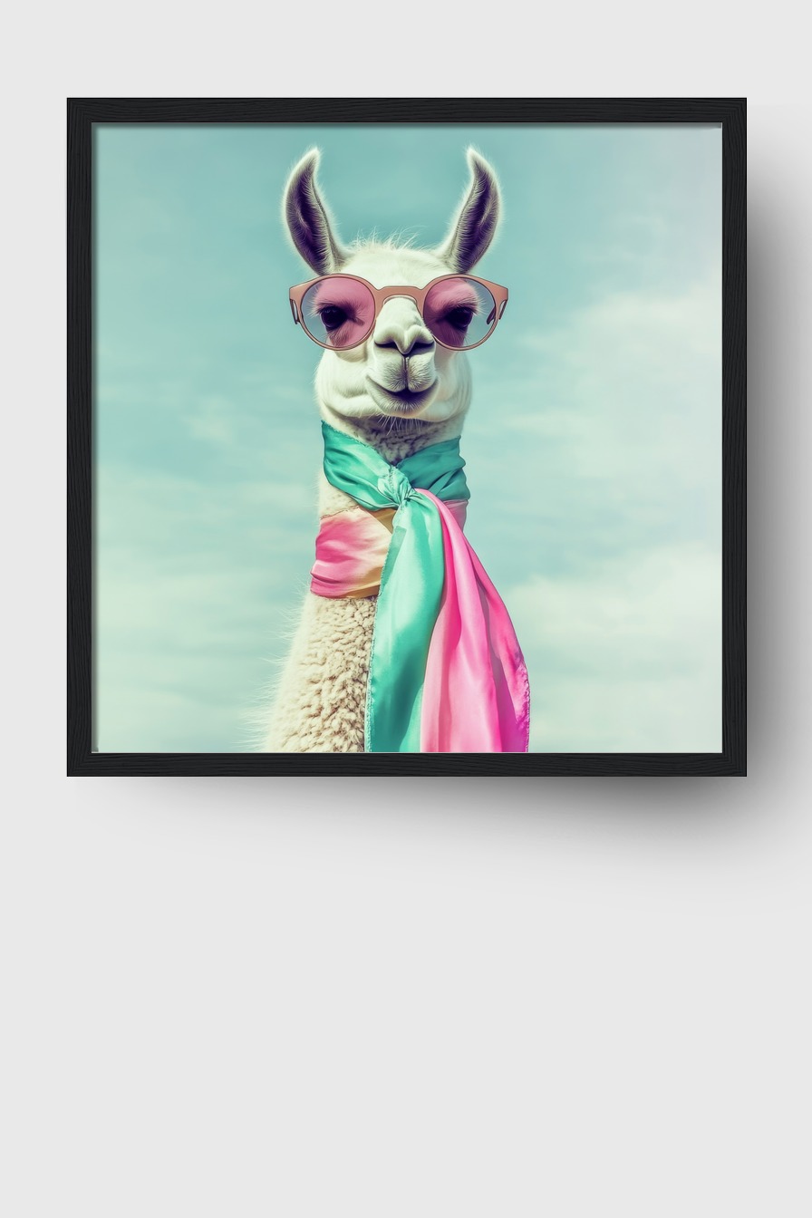 Fotografie Poster Lama mit Schal pastellfarben freundlich