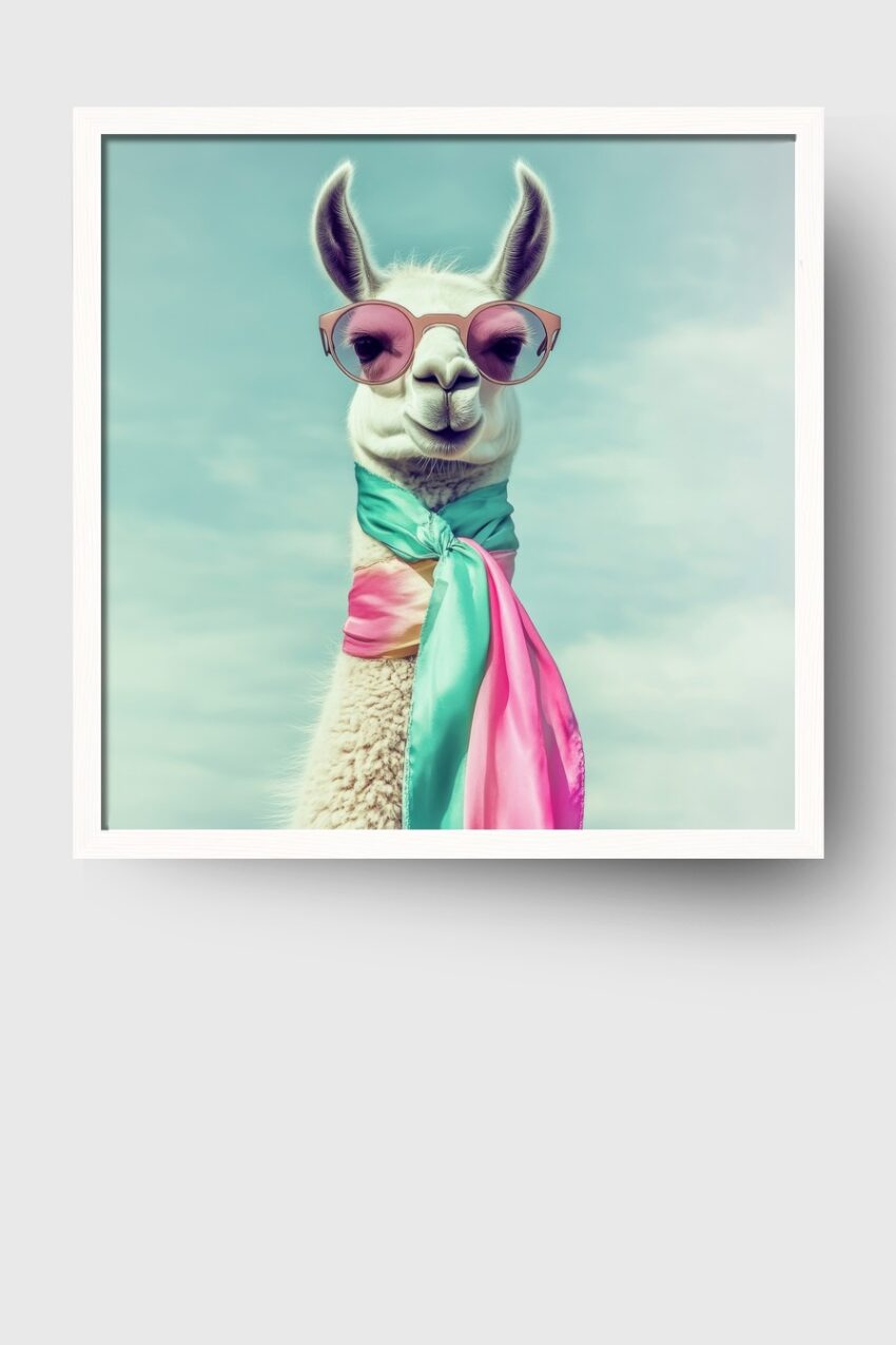 Fotografie Poster Lama mit Schal pastellfarben freundlich