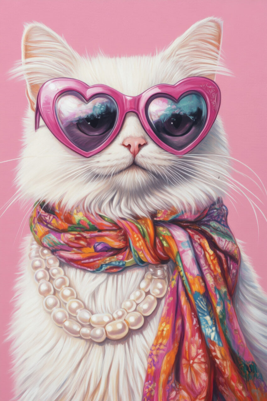 Illustration Poster Katze Herzbrille weiß bunt