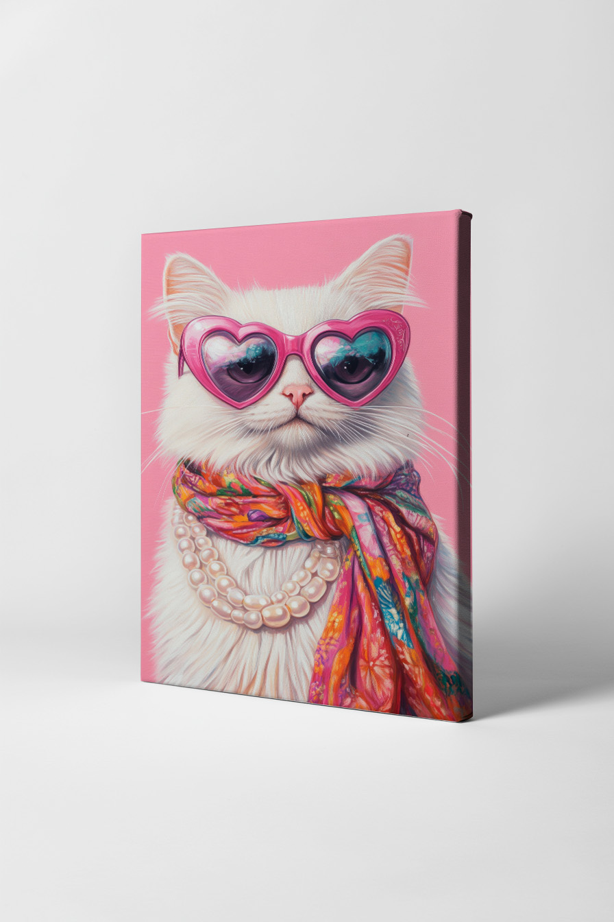 Illustration Poster Katze Herzbrille weiß bunt