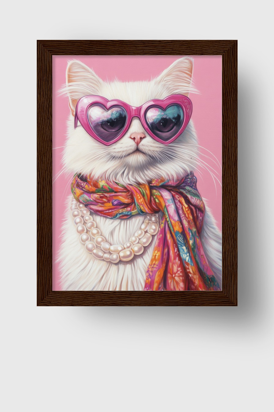 Illustration Poster Katze Herzbrille weiß bunt