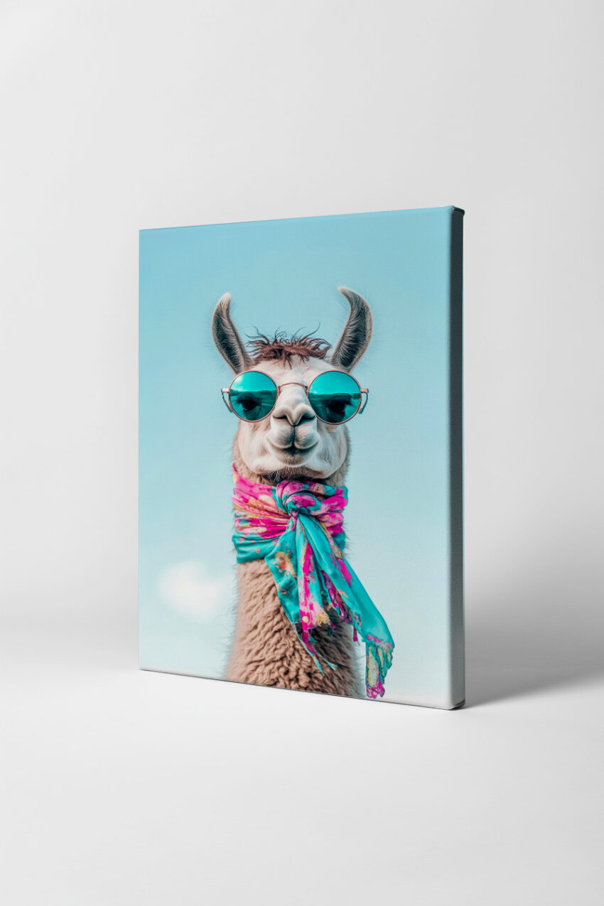 Fotografie Poster Lama Sonnenbrille bunt türkis