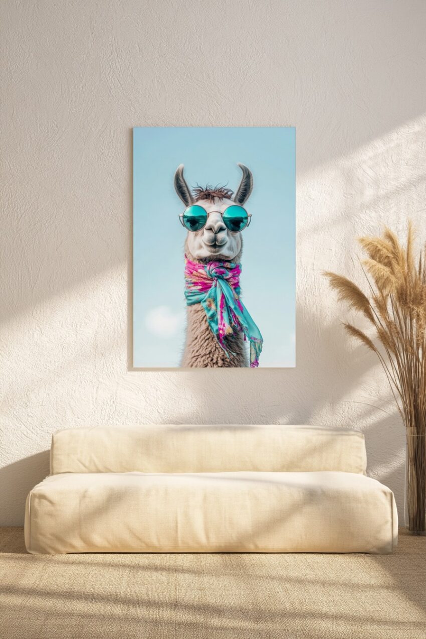 Fotografie Poster Lama Sonnenbrille bunt türkis