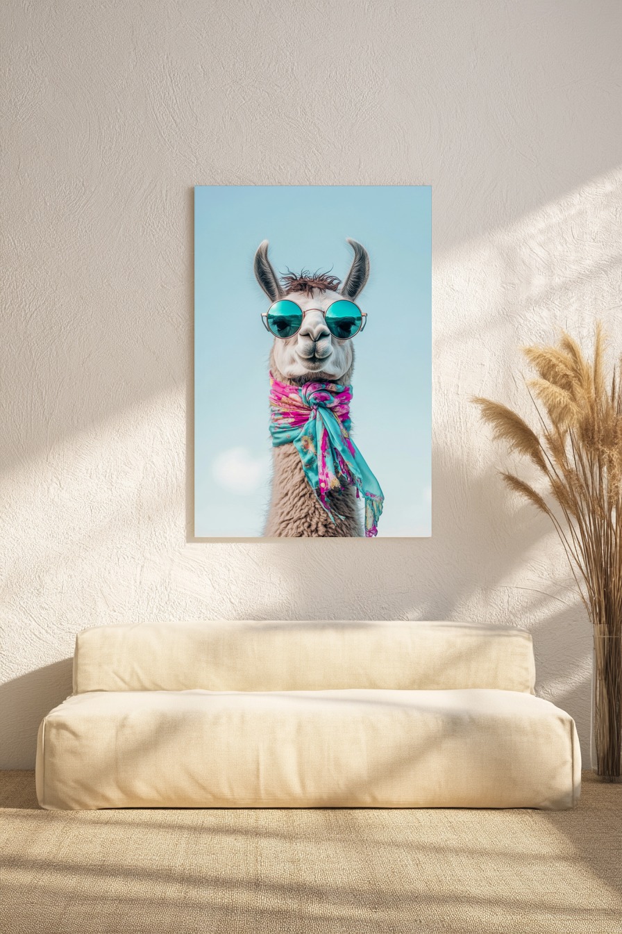 Fotografie Poster Lama Sonnenbrille bunt türkis