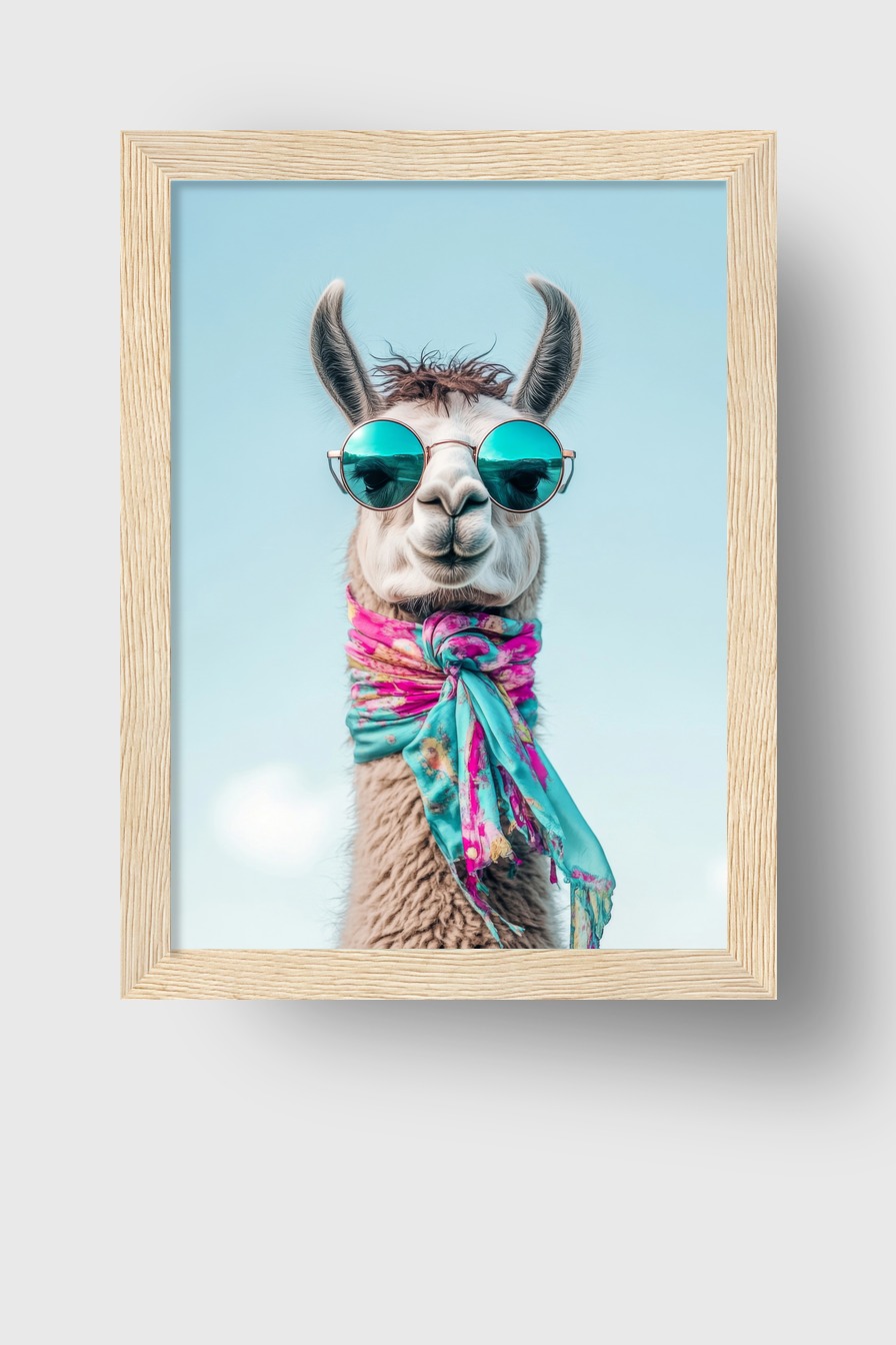 Fotografie Poster Lama Sonnenbrille bunt türkis