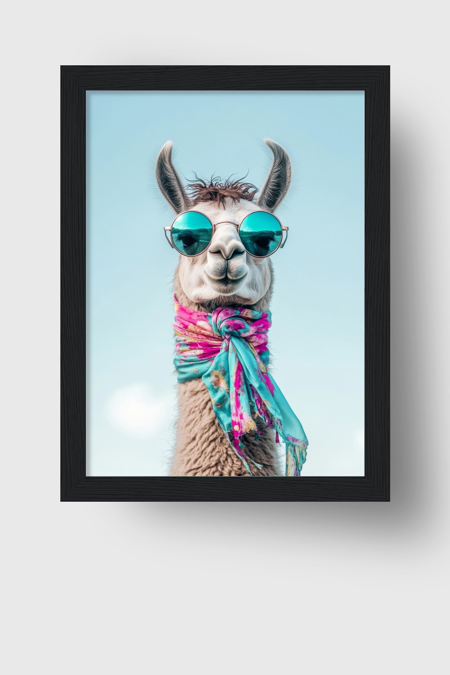 Fotografie Poster Lama Sonnenbrille bunt türkis