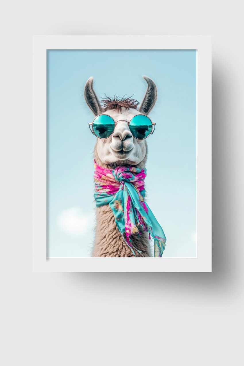 Fotografie Poster Lama Sonnenbrille bunt türkis