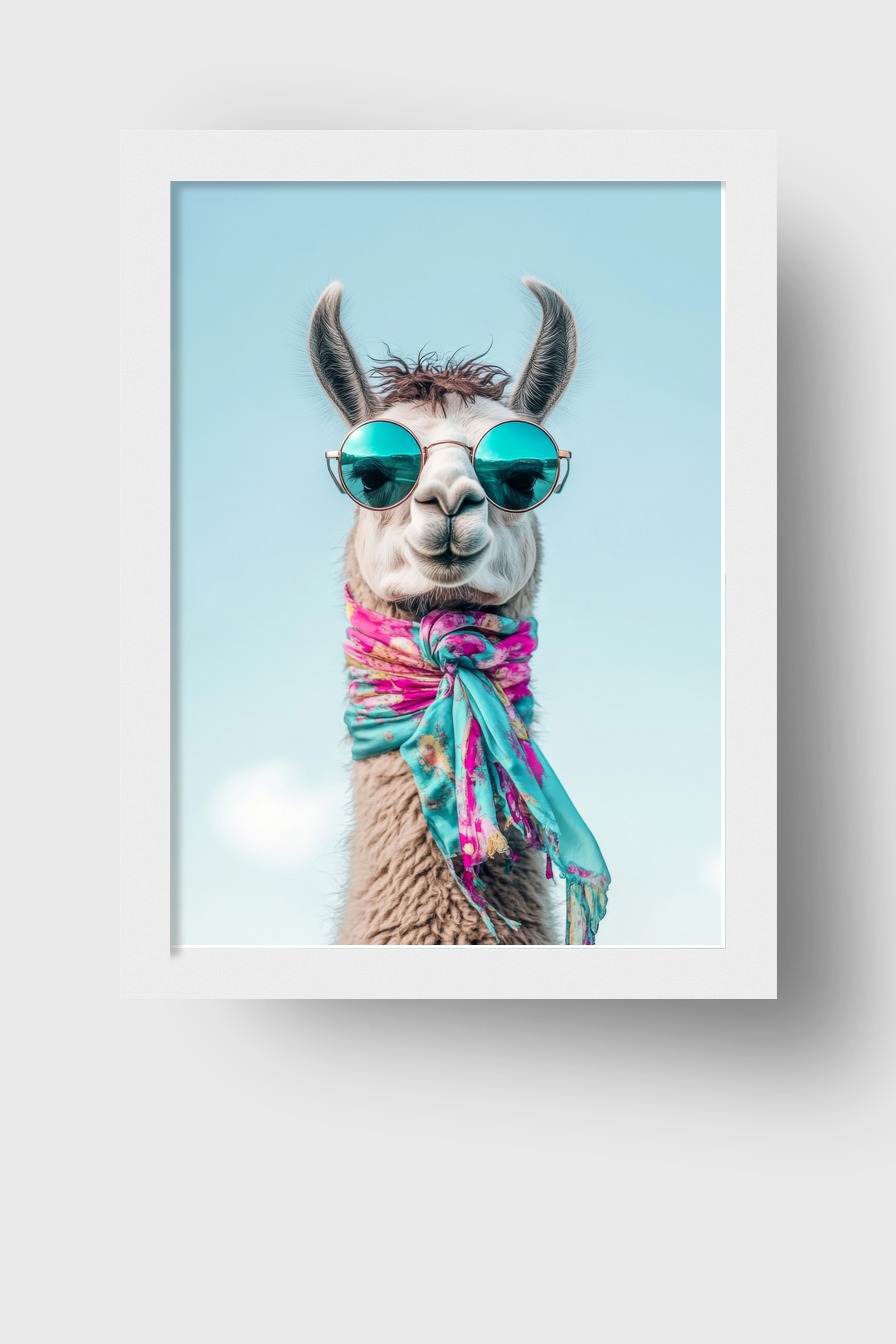 Fotografie Poster Lama Sonnenbrille bunt türkis