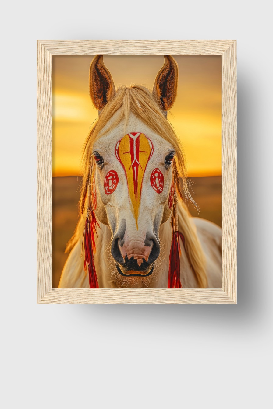 Fotografie Poster Pferd Tribalfarben rot gelb Gesichtsbemalung