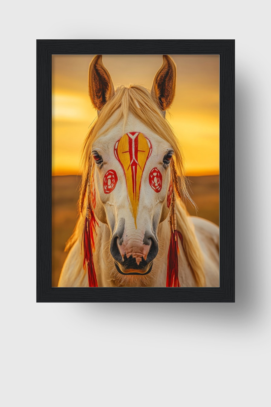 Fotografie Poster Pferd Tribalfarben rot gelb Gesichtsbemalung