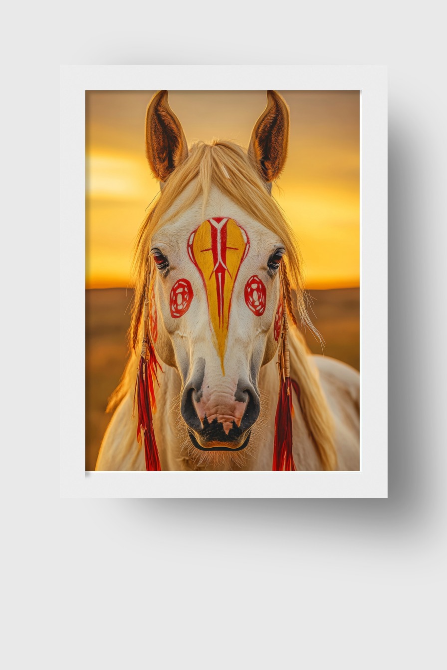 Fotografie Poster Pferd Tribalfarben rot gelb Gesichtsbemalung