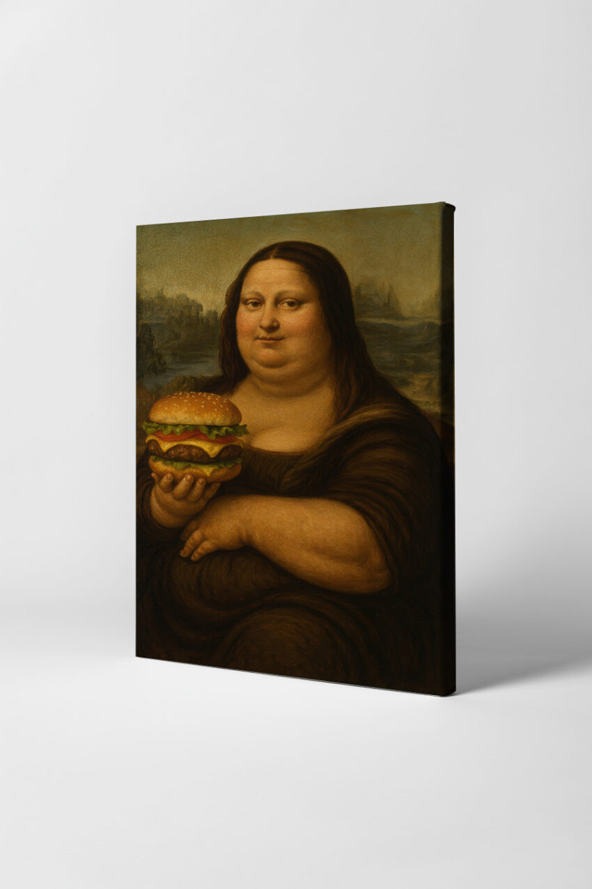 Illustration Poster Frau Hamburger Essen klassisch