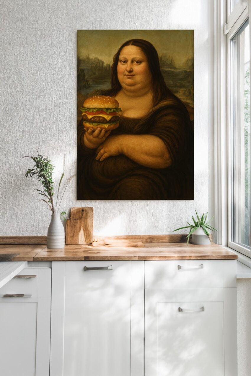 Illustration Poster Frau Hamburger Essen klassisch