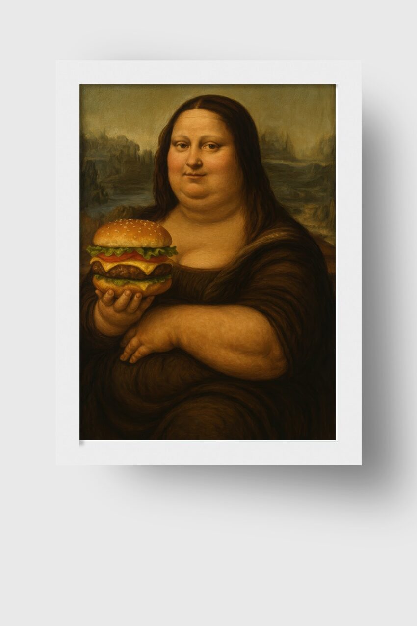 Illustration Poster Frau Hamburger Essen klassisch