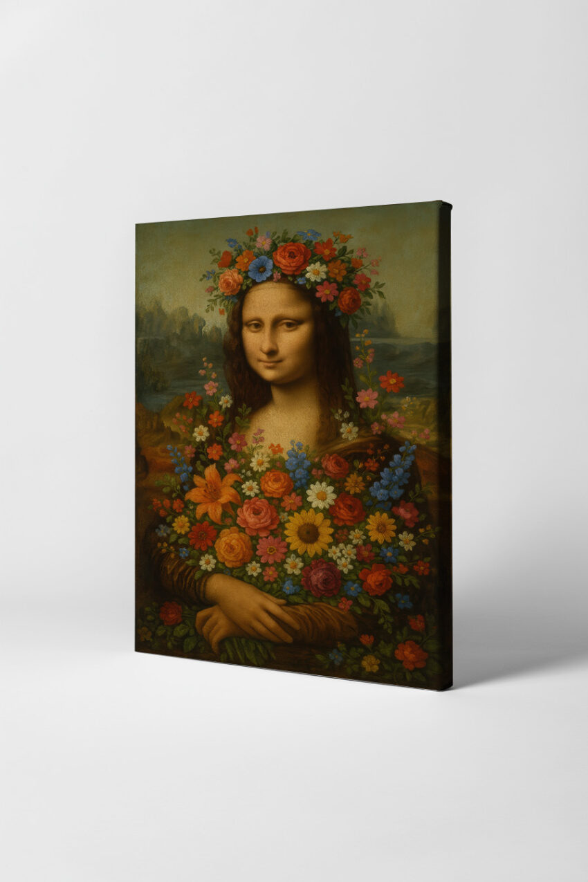 Illustration Poster Mona Lisa Blumen Portrait bunt